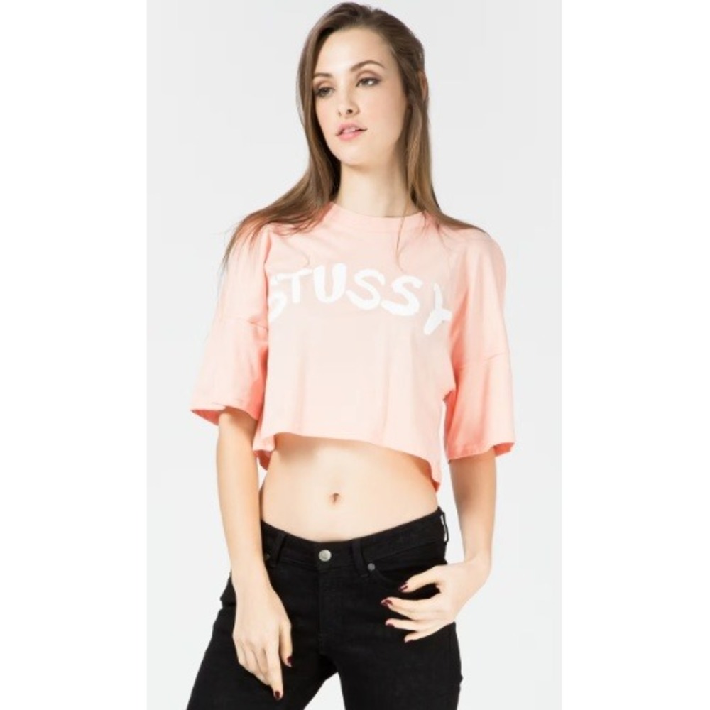 Stussy Brush Stroke Tee Pink Paris 80 Graphic Cropped T-Shirt XS 214258 NEW